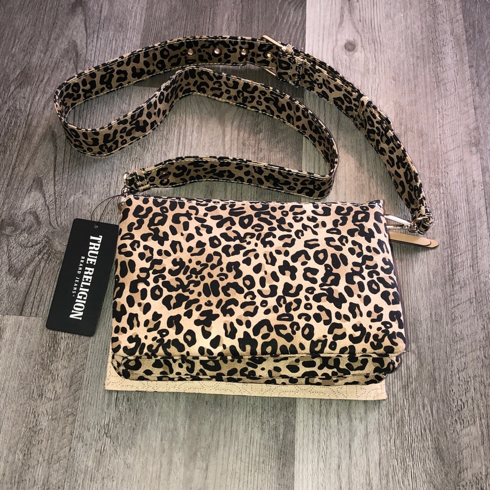 True Religion Leopard Bling Logo Cotton & Polyester Messenger Crossbody Bag NWT - Picture 9 of 16